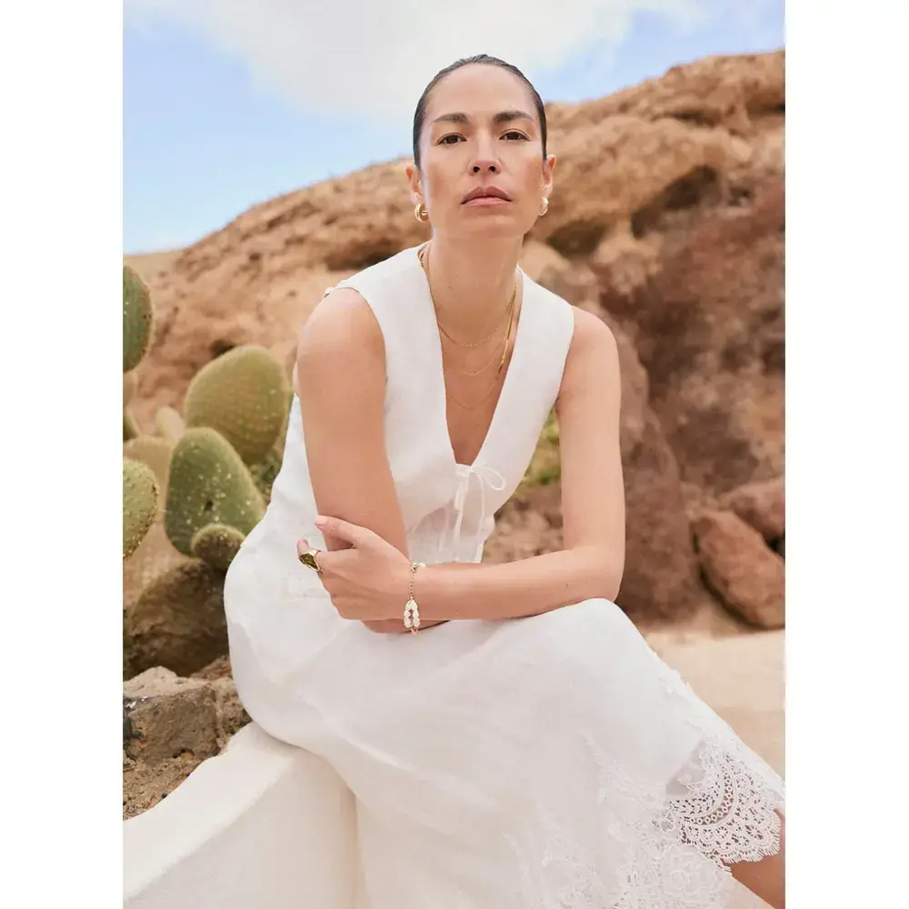 Mint Velvet White Ramie Lace Detail Top